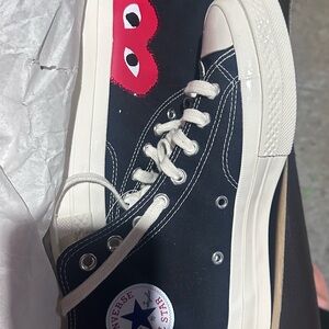 Converse x PLAY Black Canvas High-Top Sneakers with Red Heart